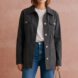 LISA TODD Chill Out Cotton Collared Chore Jacket in Charcoal Gray